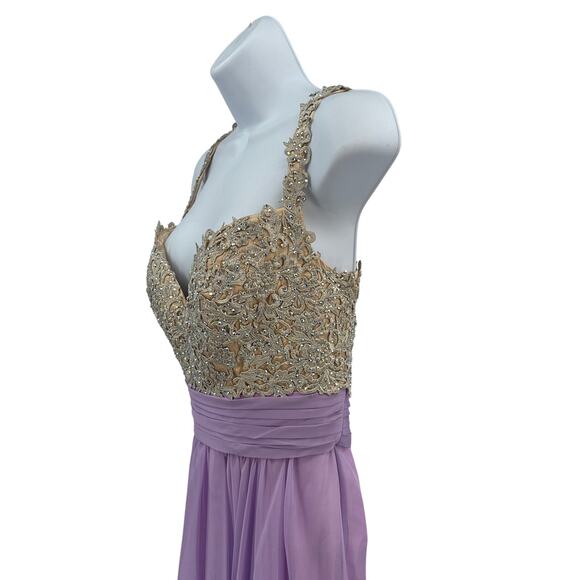 La Femme Prom Dress SZ 6 Pale Purple Formal Gown Embellished Lace Top Sleeveless - Picture 7 of 14